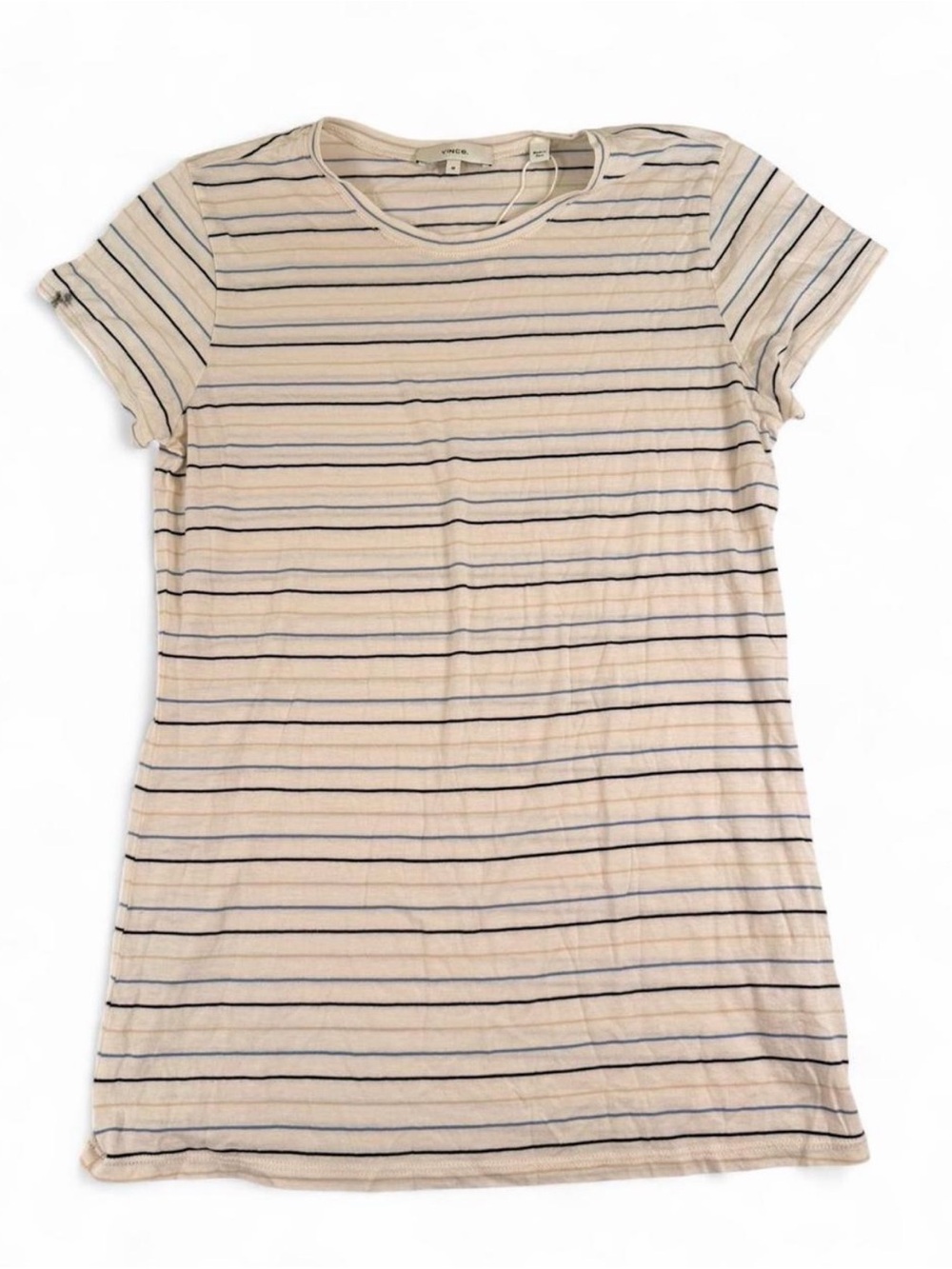 Vince Cream Tee with Navy Stripes Short Sleeve